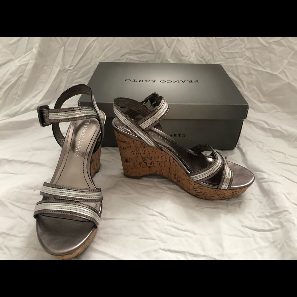 Franco Sarto Florian Silver Wedge Sandal 6.5